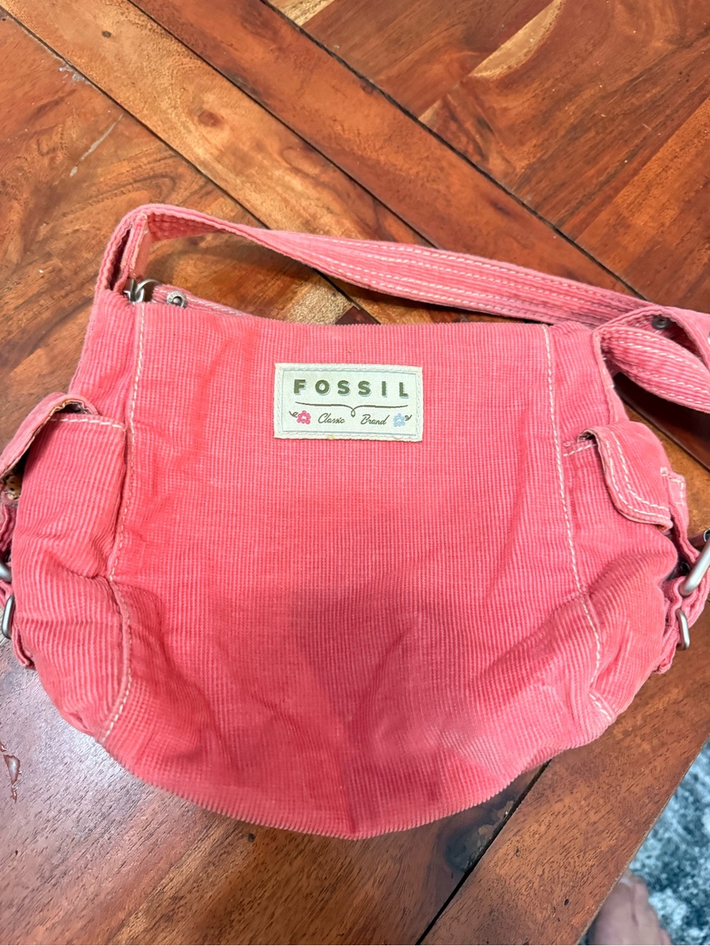 Fossil Coral Pink Corduroy Crossbody Shoulder Bag